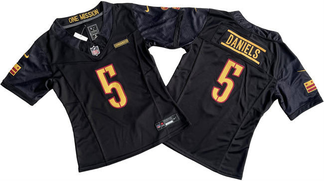 Women's Black Washington Commanders #5 Jayden Daniels 2024 F.U.S.E. Draft Stitched Jersey(Run Small)